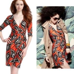 Diane Von Furstenberg DVF Evrin Floral Leaf Print Silk Jersey Twist Wrap Dress